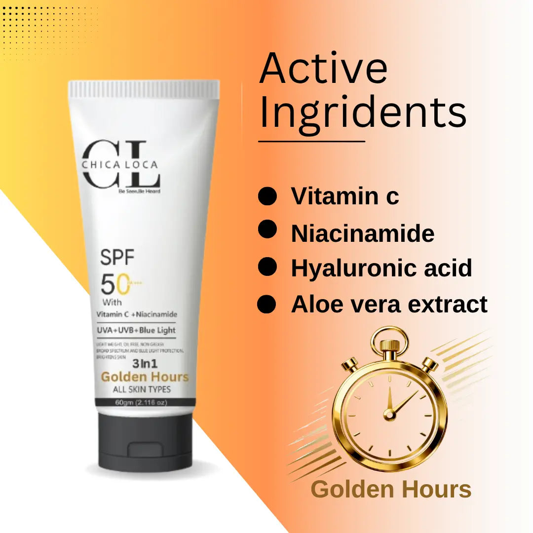 chicaloca golden hours active ingrident  repair protect and hydrate our skin