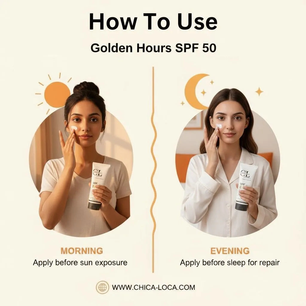 Golden hours use morning time apply before sun exposure and evening time apply before sleep for repair