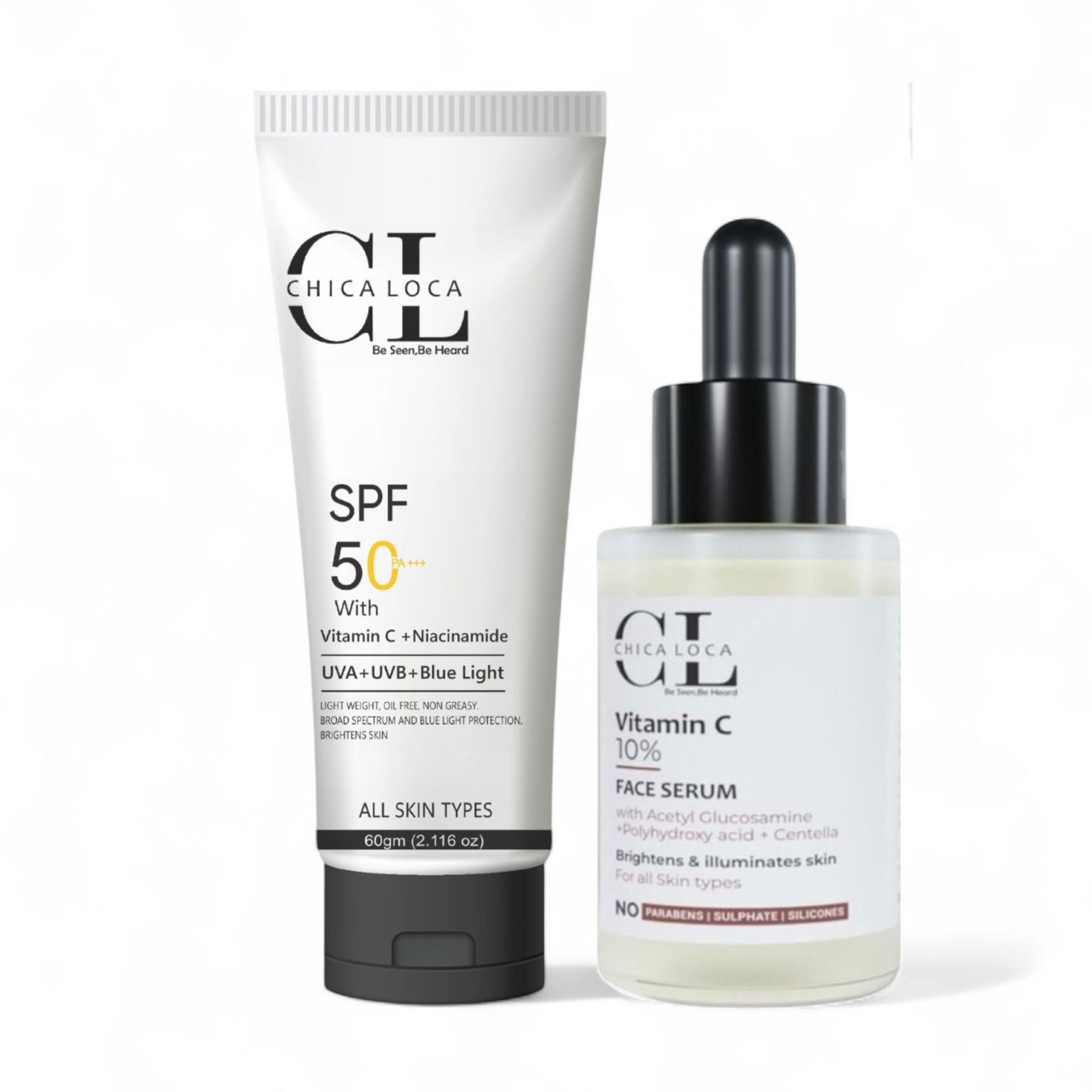 Sunscreen vitamin c serum combo offer protect direct sun ray and give glow brighteen skin