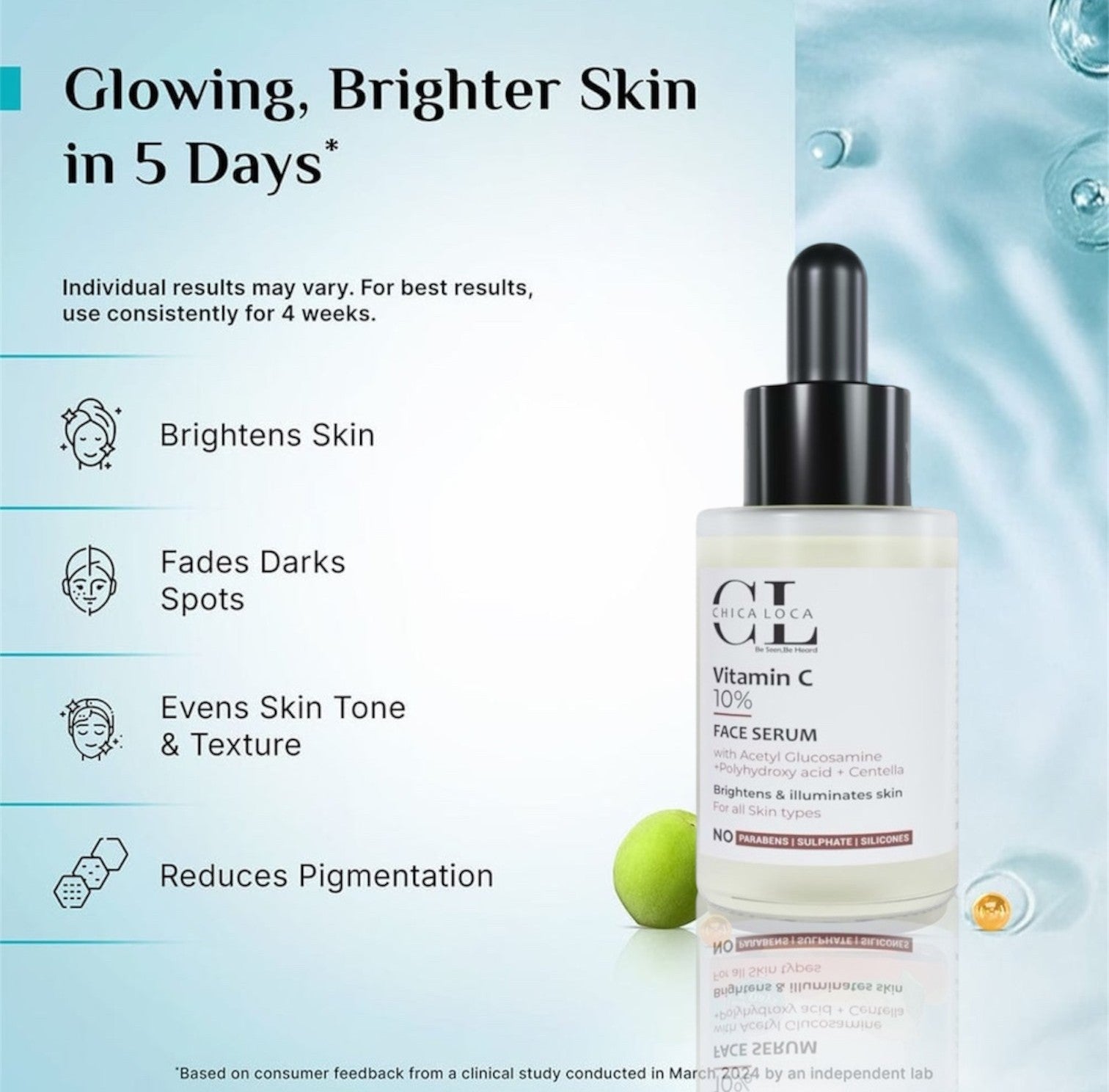 vitamin c face serum glowing brighter skin fade dark spots reduce pigmentation by chica-loca