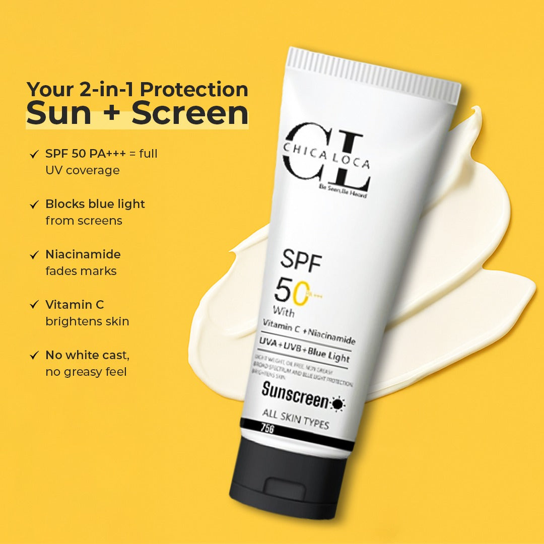 Sunscreen SPF 50 PA+++ with Vitamin C 75g -CHICA LOCA